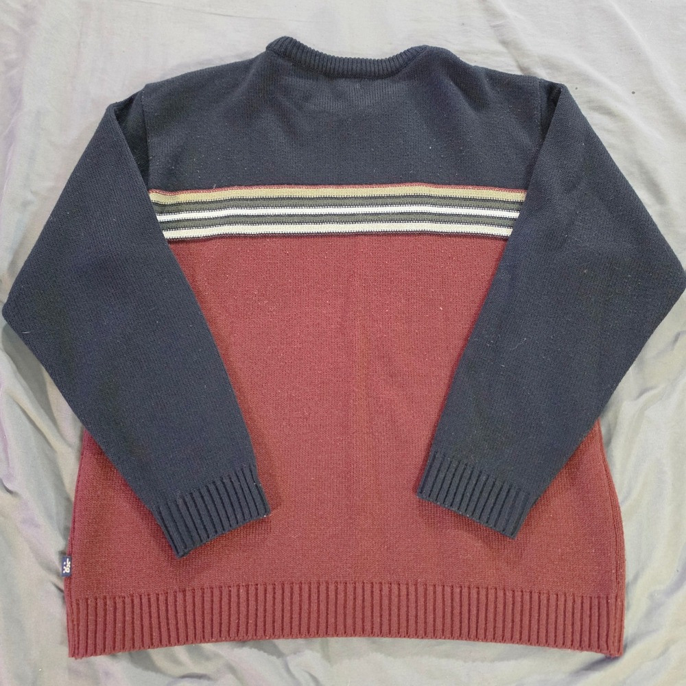 SEG Mens Vintage Colorblock Striped Crewneck Sweater Navy Burgundy RN 63925 - Picture 8 of 10